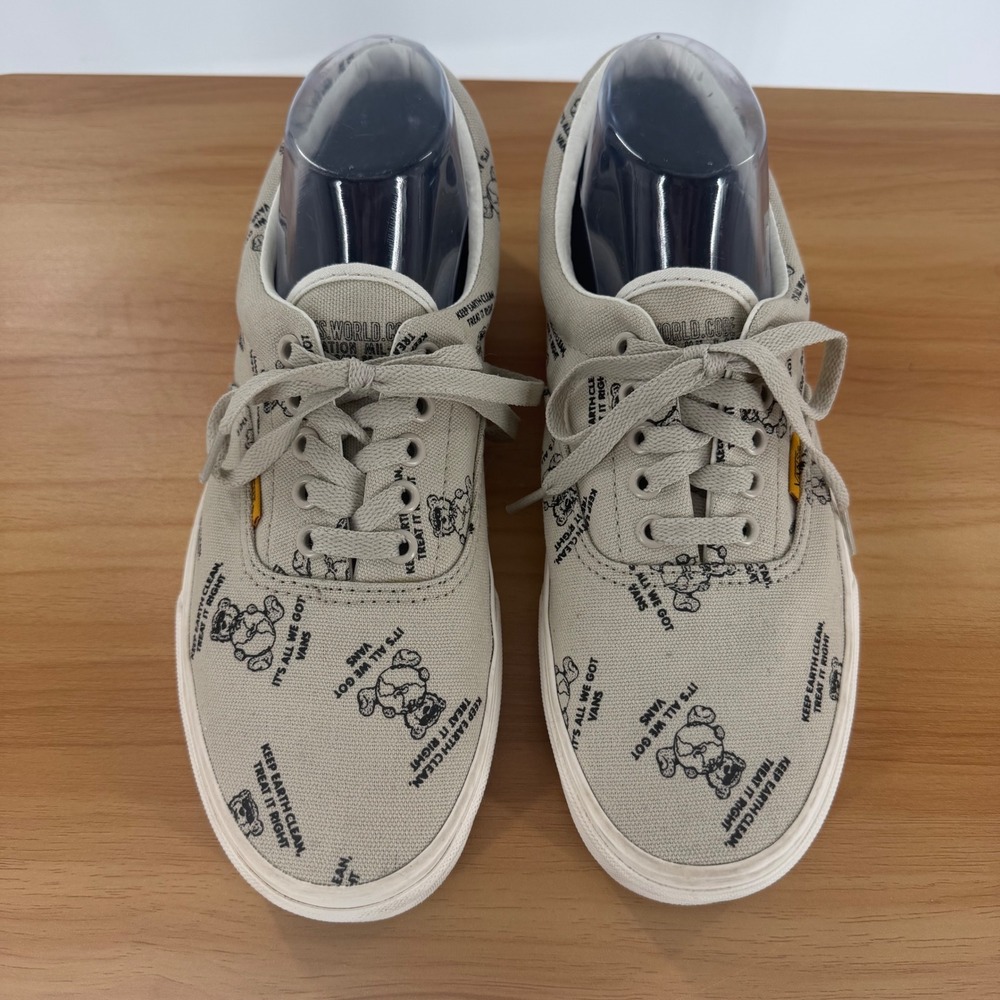Vans‎ Era World Code Oatmeal Tan Bear Print Sneakers Mens 9 Womens 10.5